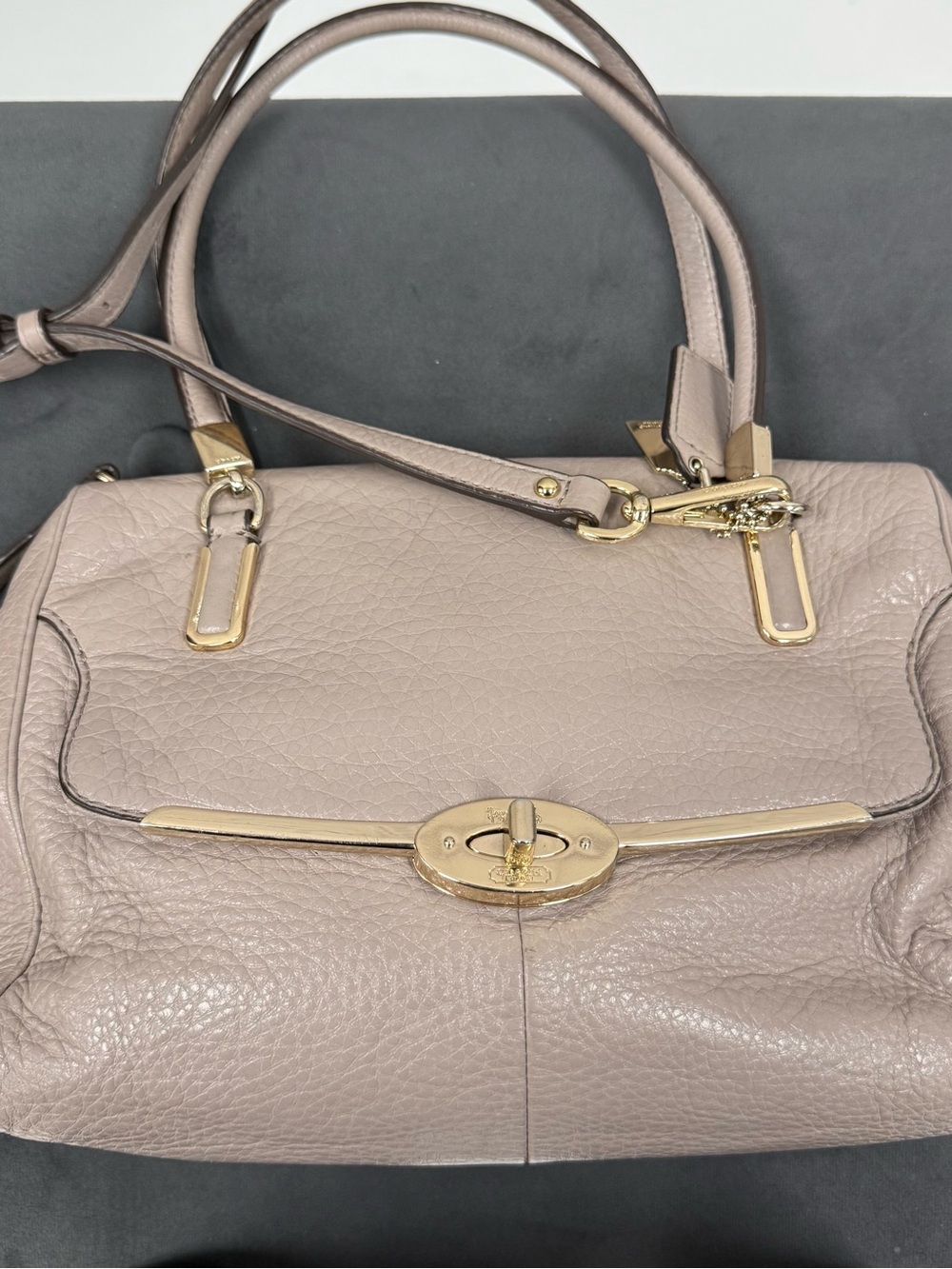 Coach Madison Madeline Taupe Leather Turnlock Satchel